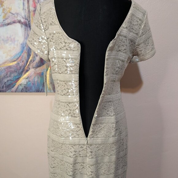 NEW Donna Ricco Knee-Length Sheath Dress, Cap Sleeve Taupe Lace & Sequin Overlay - Picture 8 of 15